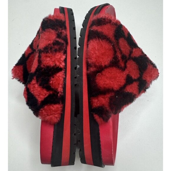 Coach Women's Khloe Slide Plush Shearling Sandals Raspberry Black Size 8.5 - Picture 7 of 11
